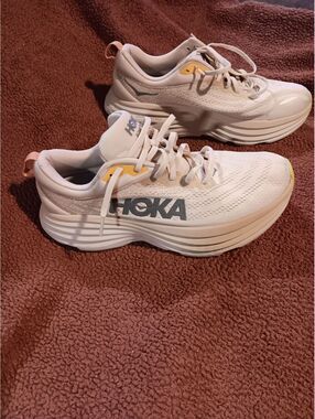 Hoka Running Shoes White with Yellow Accents Size 11